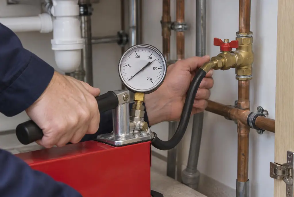 Lekdetectie Soesterberg – druktest op een waterleiding met een manometer