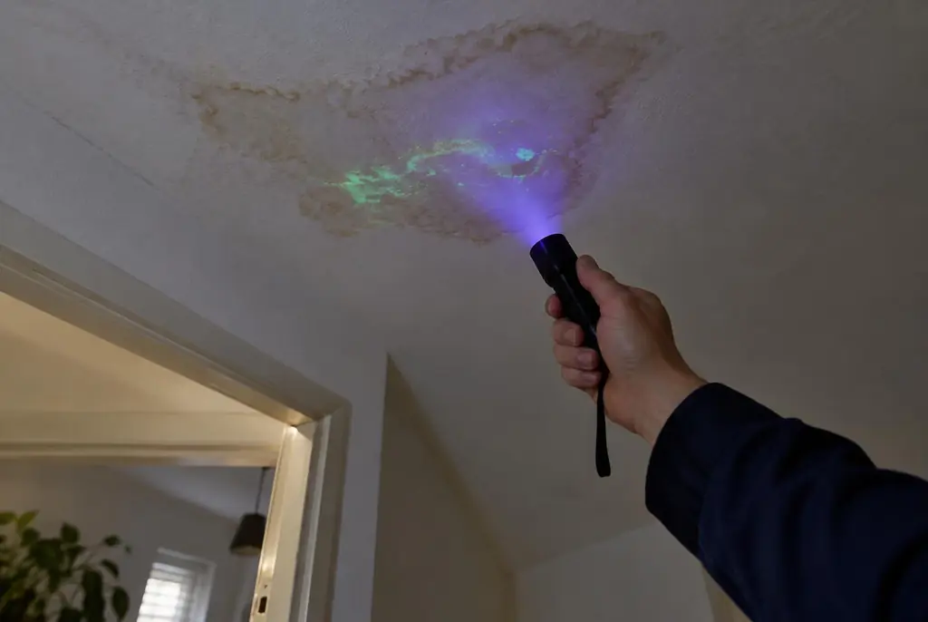 Lekdetectie Soesterberg – kleurstof controleren op het plafond met uv-licht