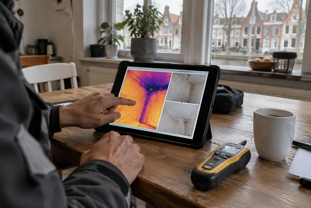 Lekdetectie Soesterberg – lekdetectierapport met warmtebeelden en foto's op een tablet
